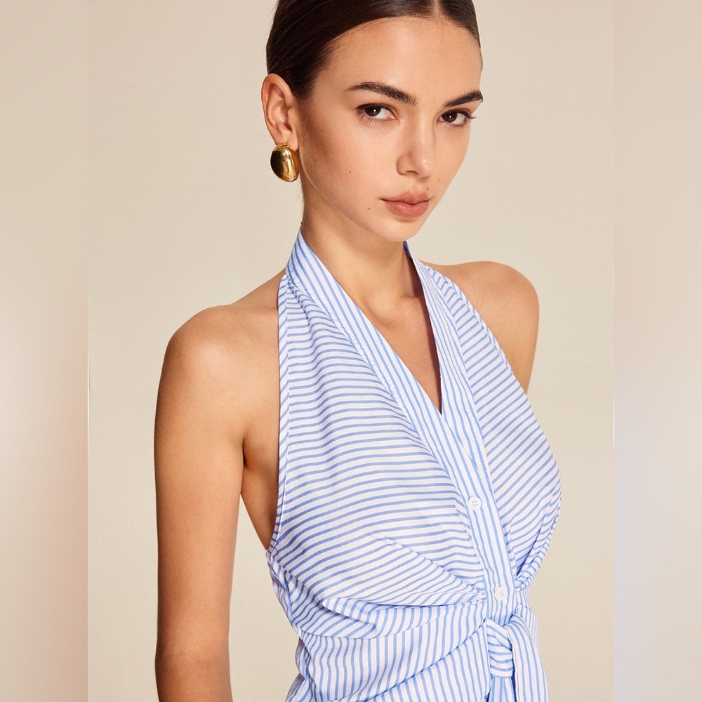 Commense Striped Halter Tie Top - Picture 4 of 4